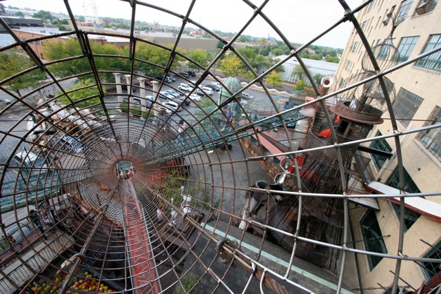 Crawling through a multistory complex of wire tunnels at The City Museum.