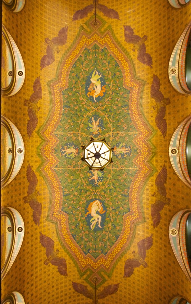 Hand-painted ceiling in the Fisher Building, one of the finest examples of Art Deco Architecture in America. Photo ©Robert Bundy