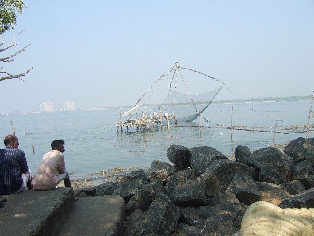 Great hinged nets are lowered into the water using a method that has been in use here for more than a thousand years.