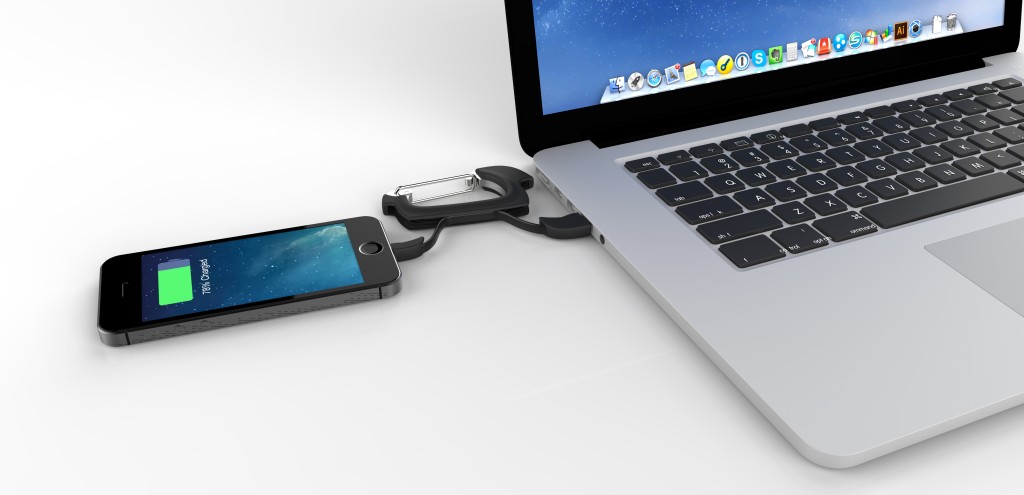 NomadClip eliminates the need to carry around long tangled power cords.